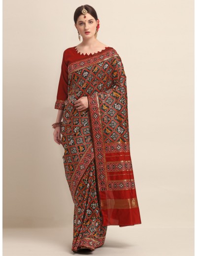 KAPAAHA Woven Figure Patola Saree (Black)